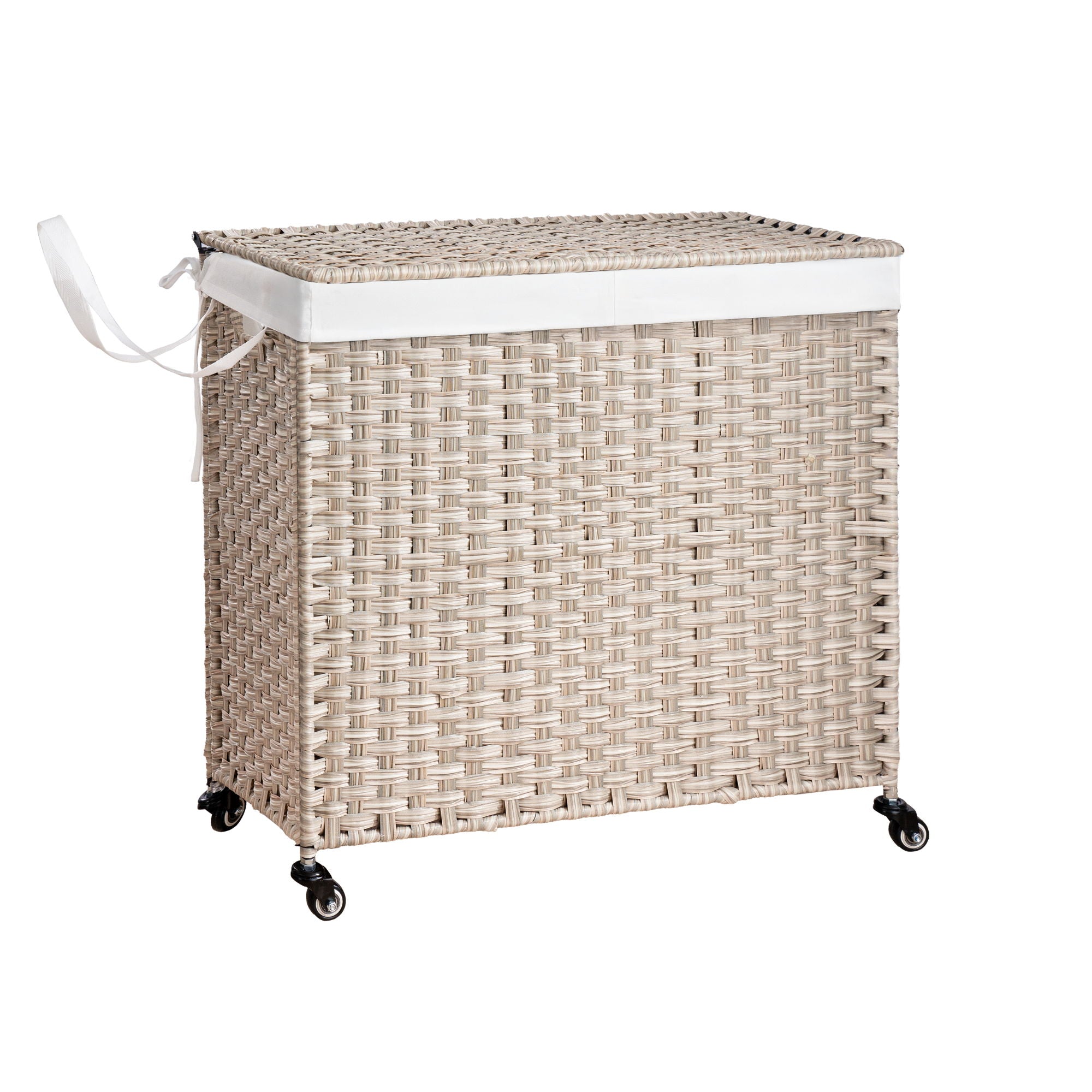 Laundry Hamper With Lid PE Rattan Powder Coating Frame Clothes Hampers With 2 Removable Bags