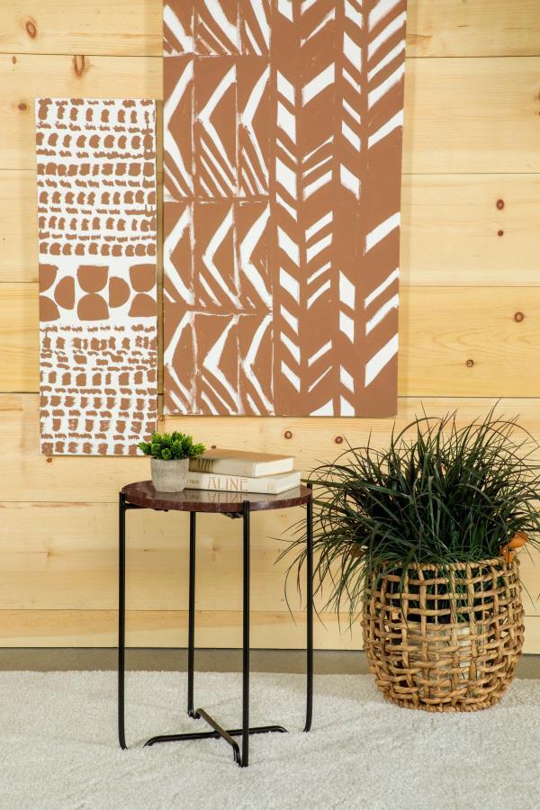 Latifa - Round Marble Top Accent Side Table - Red And Black by CoasterEssence | Bel Furniture