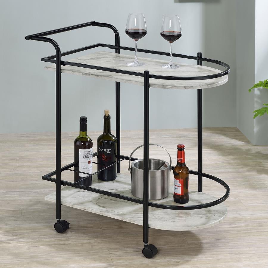 Desiree - 2-Tier Faux Marble Shelf Metal Bar Cart by CoasterEveryday | Bel Furniture