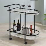 Desiree - 2-Tier Faux Marble Shelf Metal Bar Cart by CoasterEveryday | Bel Furniture