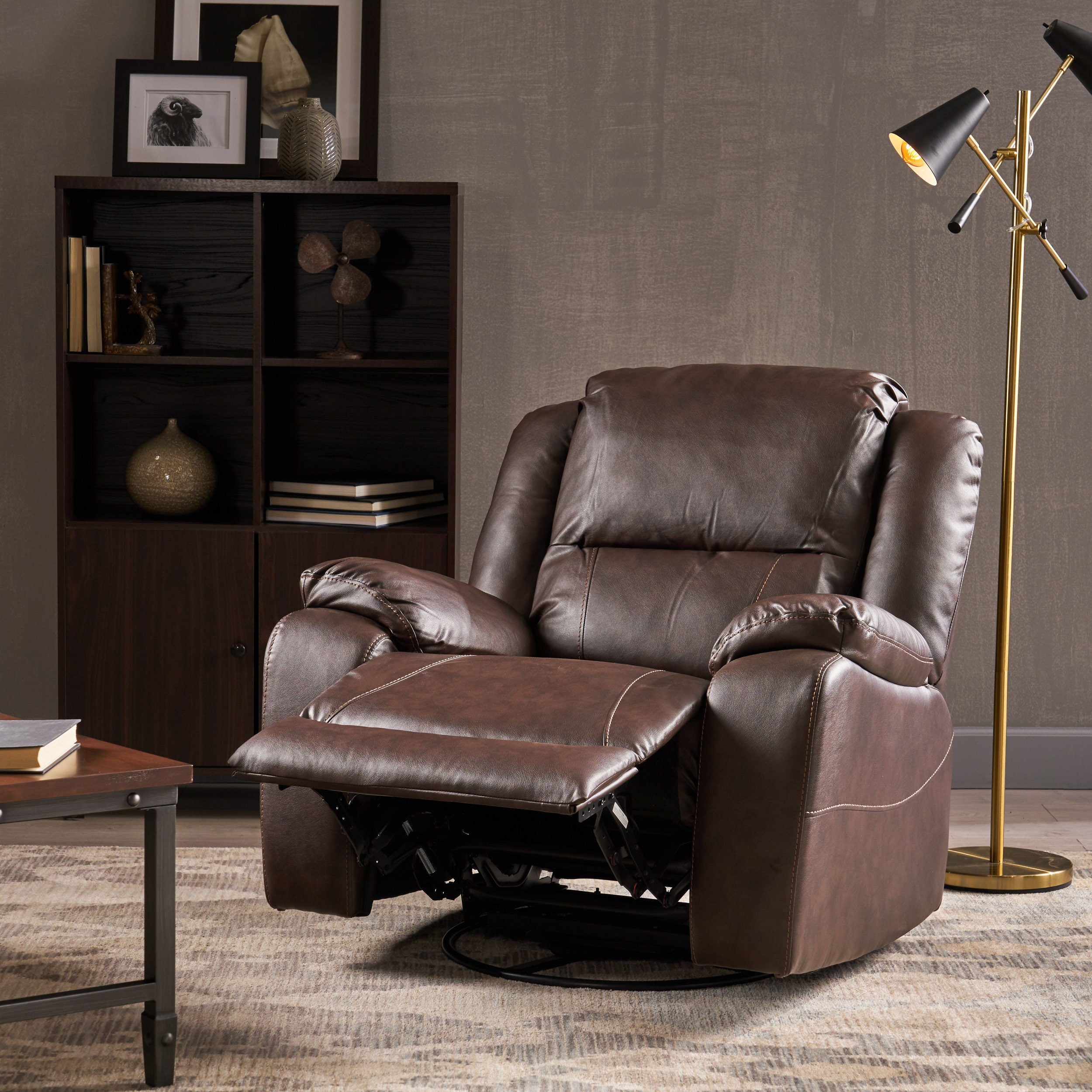 Wide - Faux Leather Manual Swivel Standard Recliner - Dark Brown