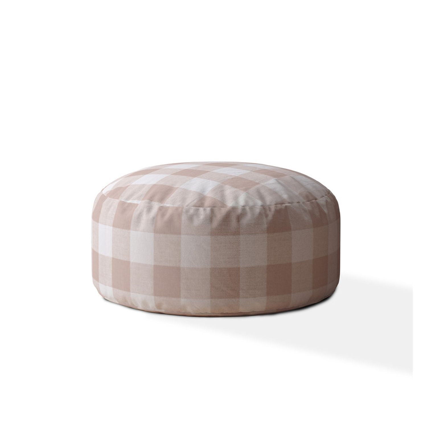 Cotton Round Gingham Pouf Ottoman - Pink / White