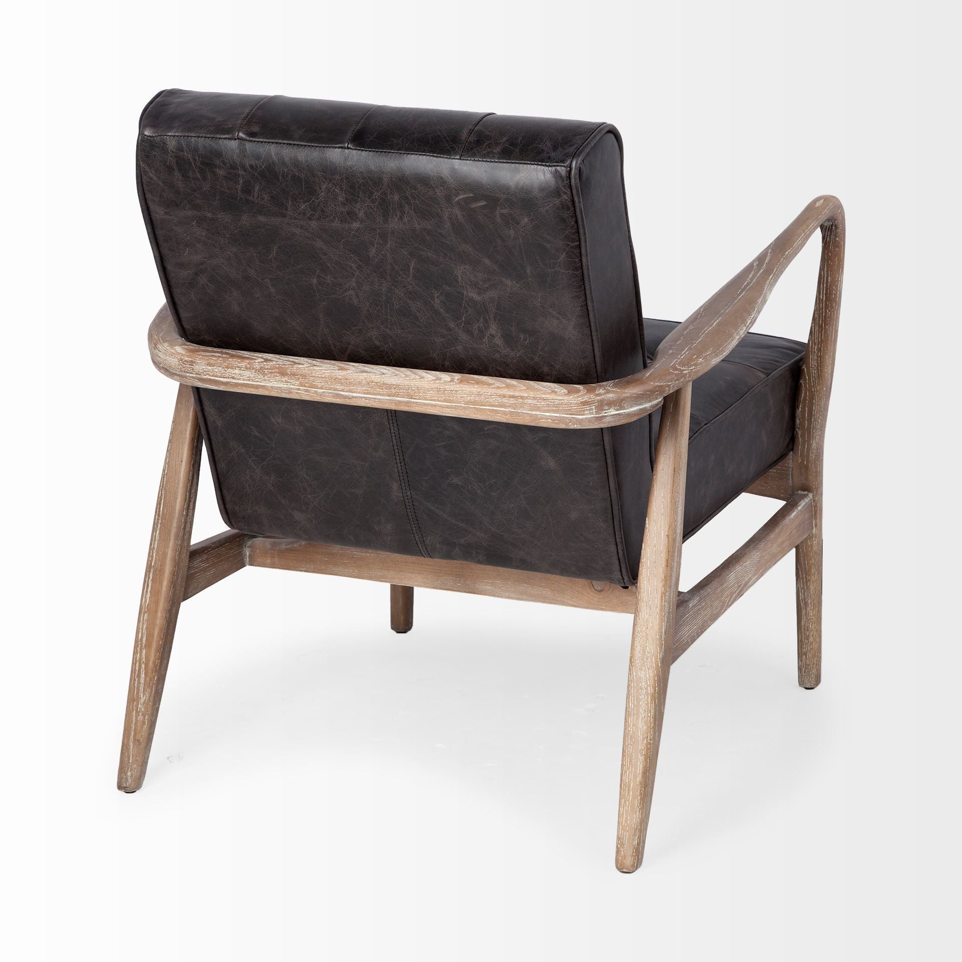 Leather Tufted Distressed Lounge Chair - Black / Brown