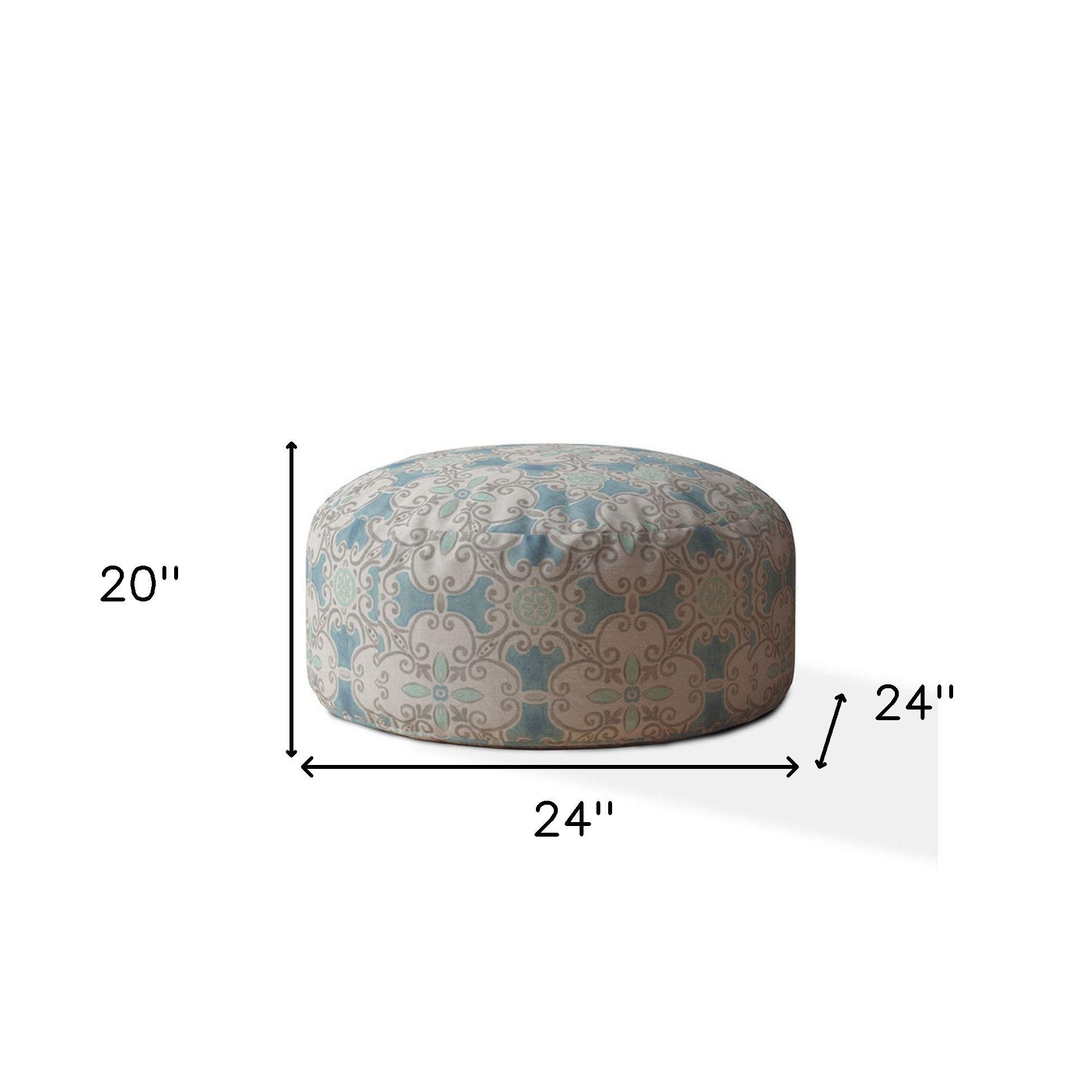 Cotton Round Ikat Pouf Cover - Blue