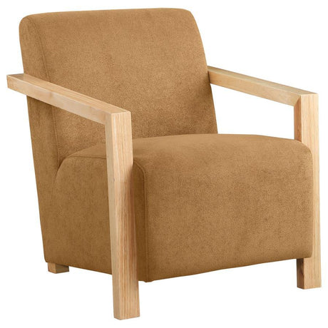 Diego - Upholstered Accent Arm Chair With Wood Arms Light Brown by CoasterEveryday | Bel Furniture
