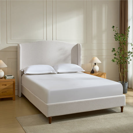 Hannah - Upholstered Wingback Bed Size / Tall Headboard Upholstered King Bed / Premium Textured Look / Minimalist Designs /…