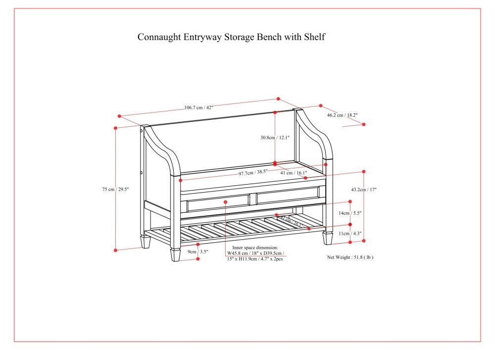 Connaught - Entryway Storage Bench With Shelf - Chestnut