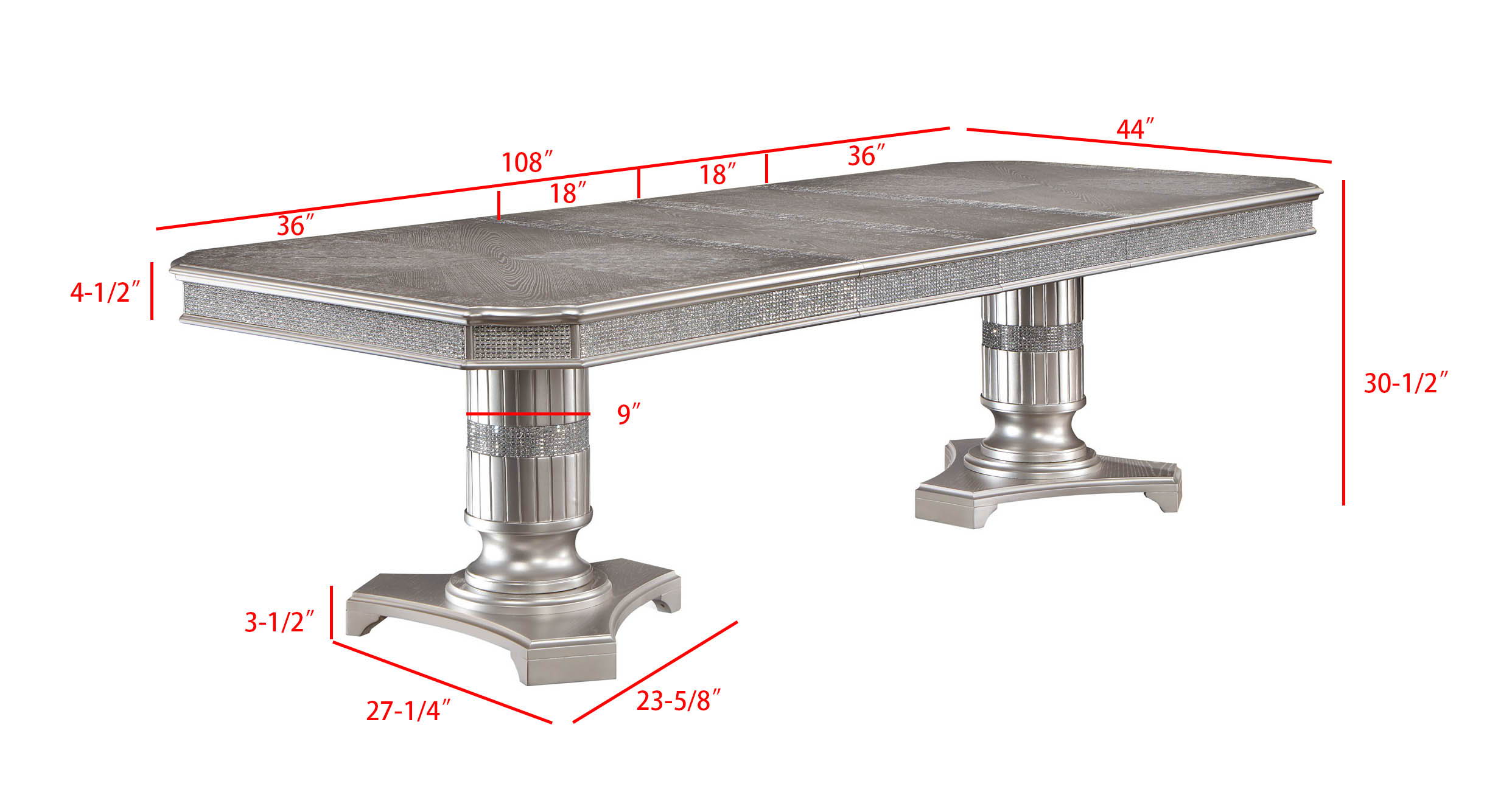 Klina - Dining Table Top (2 X 18 Leaf) - Silver