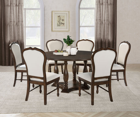 Landon - Round Dining Table Set Dark Brown 7 Pc. Table, 6 Chairs by Coaster Fine Furniture | Bel Furniture