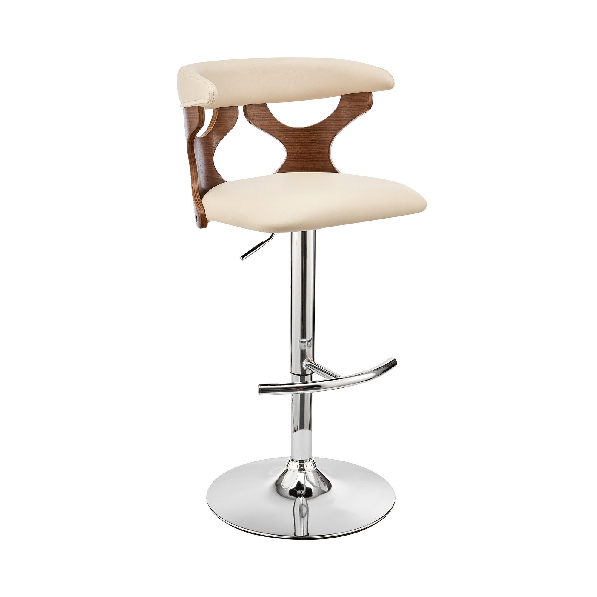 Faux Leather / Swivel Adjustable Height Bar Chair - Cream / Silver