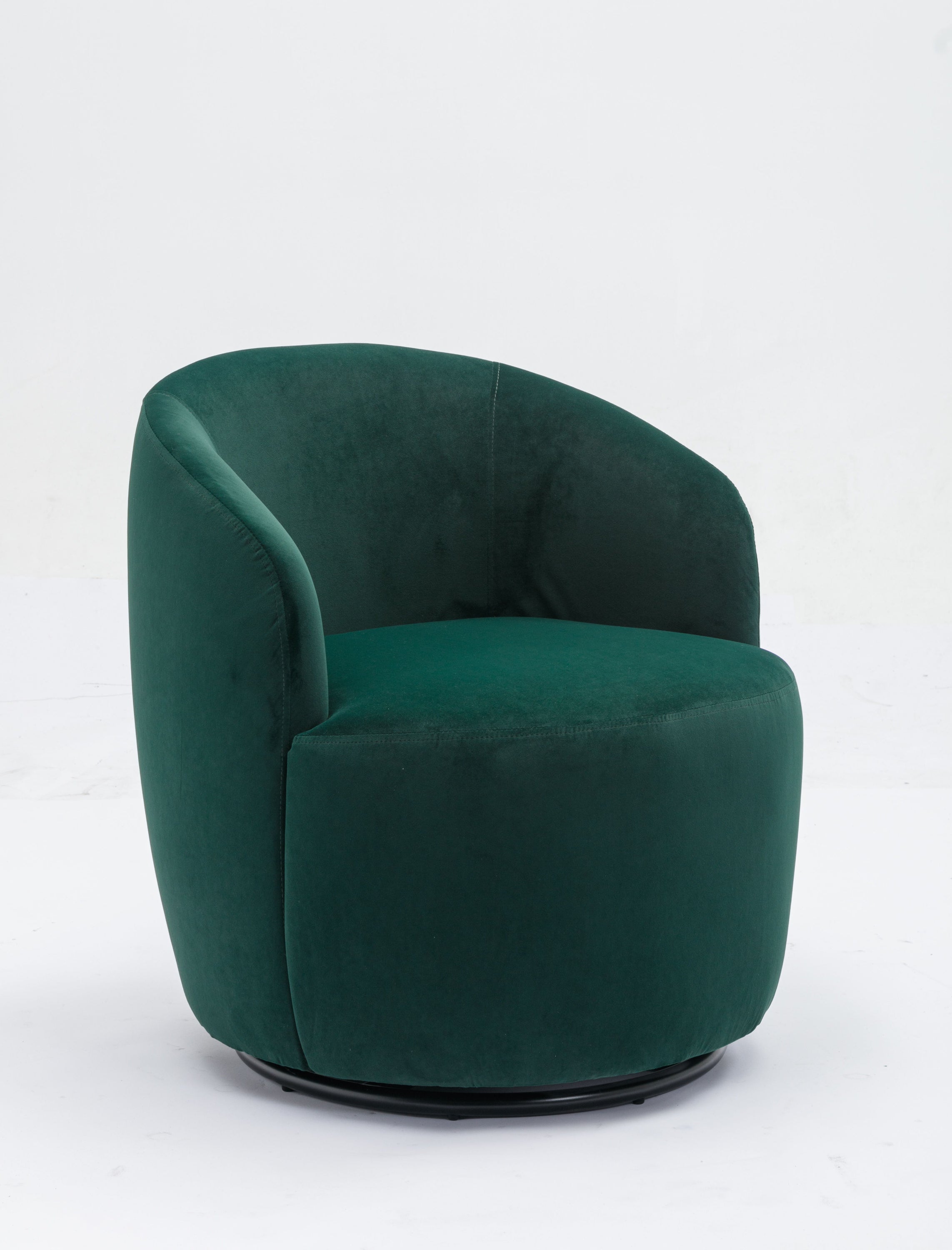 Velvet Fabric Swivel Accent Armchair Barrel Chair With Powder Coating Metal Ring