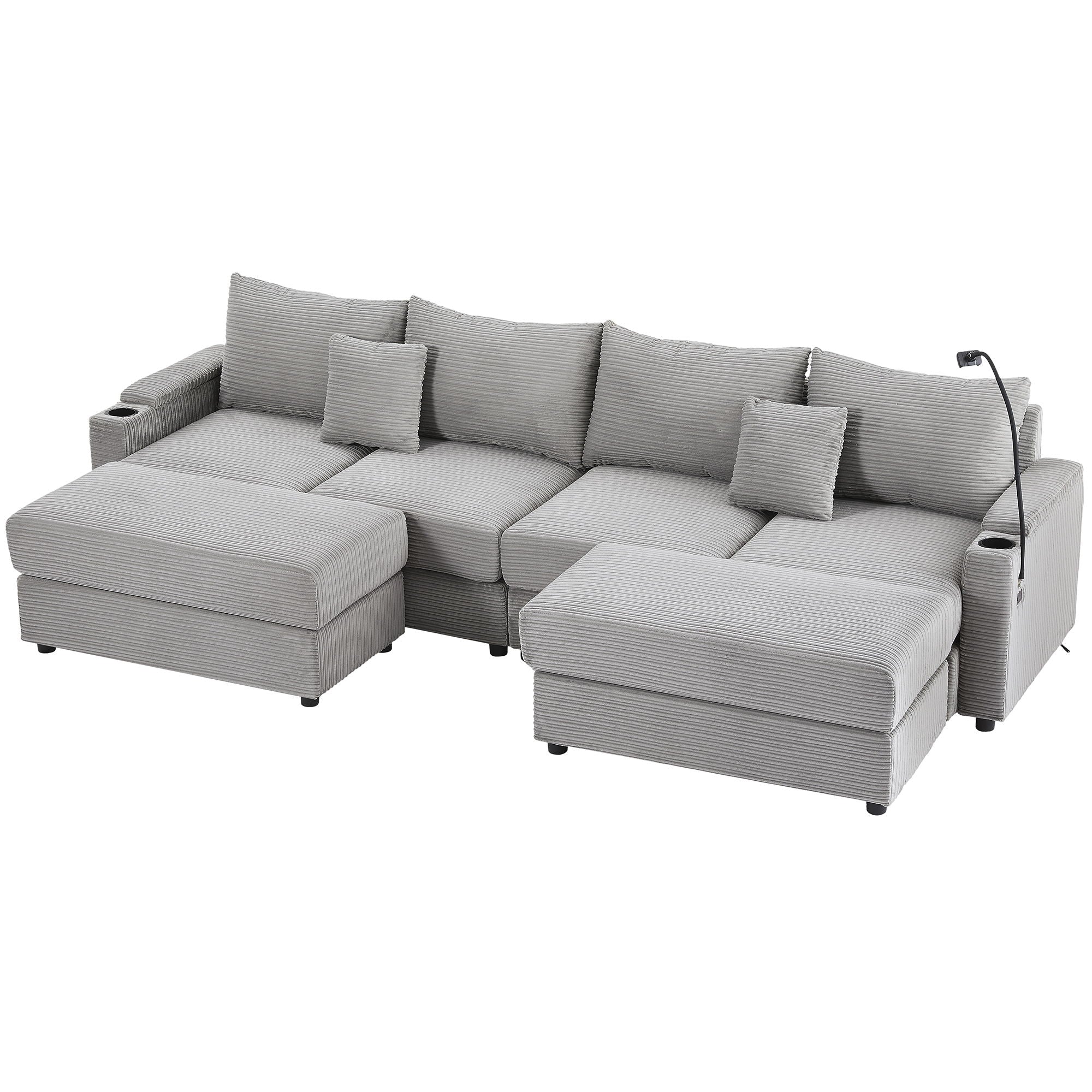 Modern Style Loveseat Sofa Sectional Sofa Couch With Storage Space, A Movable Ottoman, Two USB Ports, Two Cup Holders, A Phone Holder For Living Room