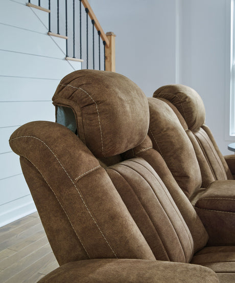 Wolfridge - Brindle - Power Reclining Loveseat With Console /Adj Hdrst by Signature Design by Ashley® | Bel Furniture
