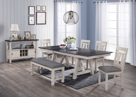 Maribelle - Dining Room Set White 6 Pc. Table, 4 Chairs, Bench by Crown Mark | Bel Furniture