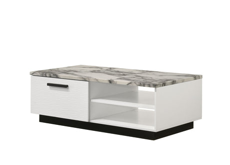 Matilda - Coffee Table With White Faux Marble Top - White by Lilola Home | Bel Furniture