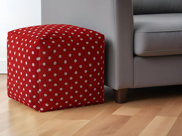 Cotton Polka Dots Pouf Ottoman - Red