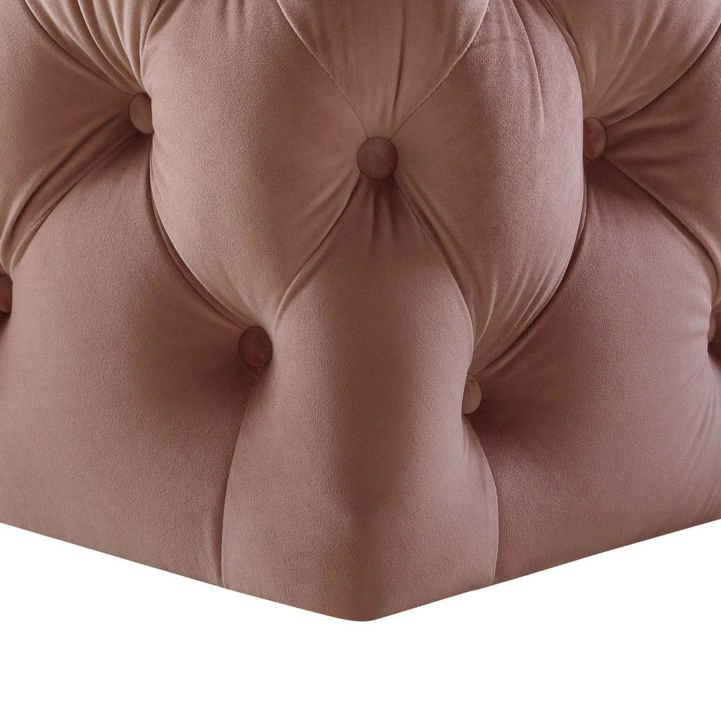 Velvet Rolling Tufted Cocktail Ottoman - Blush