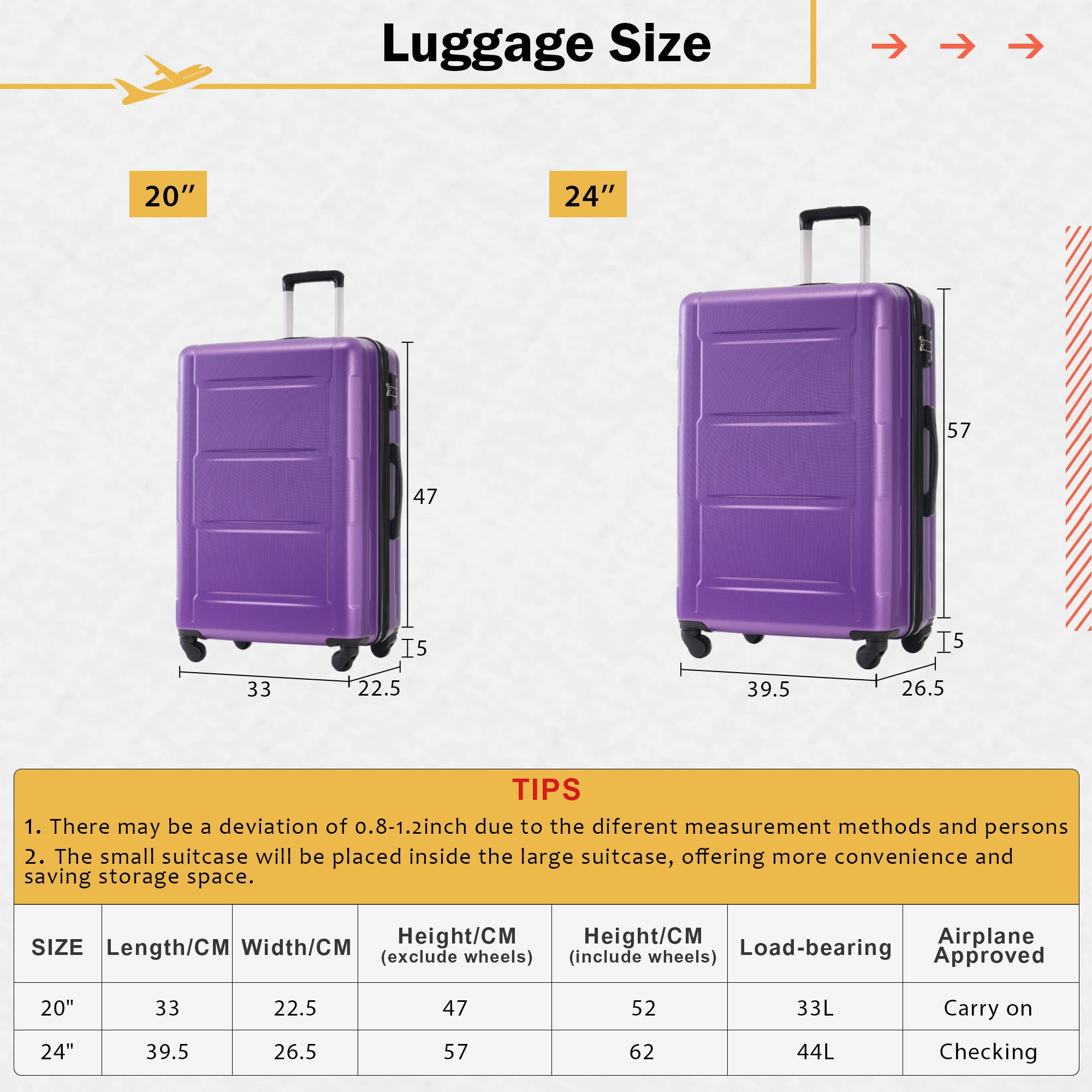 2 Piece Luggage Set With Bags Expanable Spinner Wheels ABS Lightweight Suitcase With Tsa Lock 20" / 24"