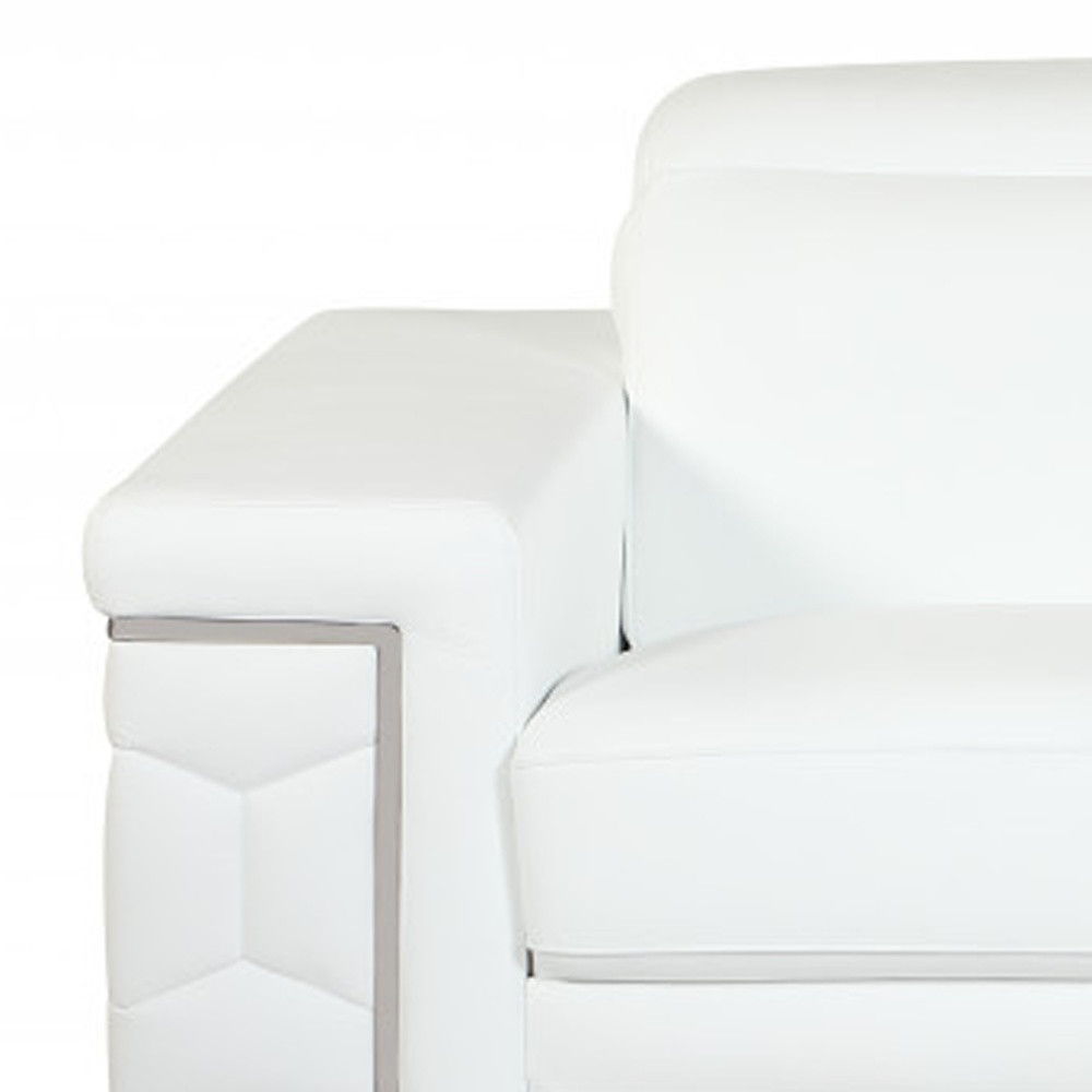 Sofa Italian Leather With Silver Legs - White