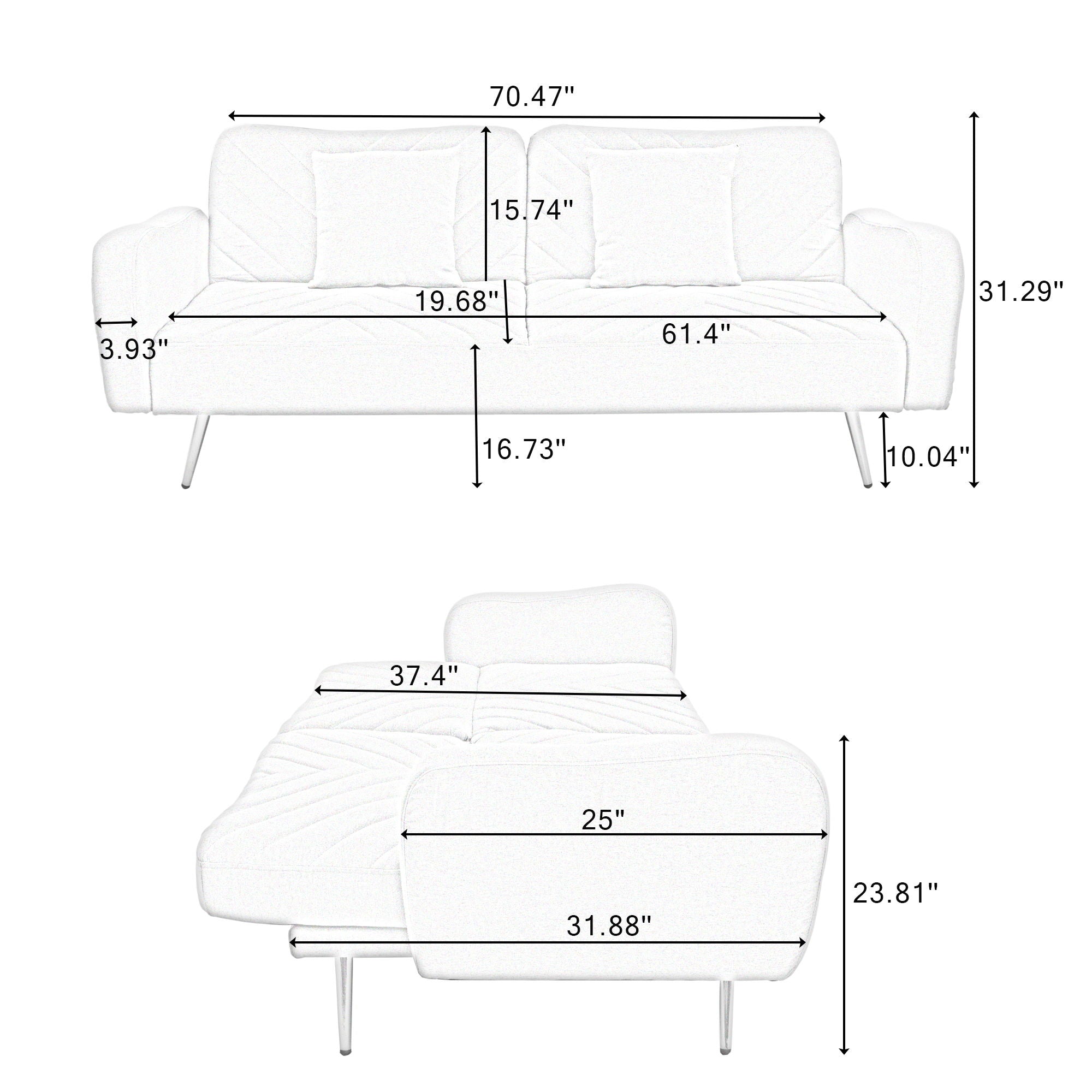 Double Sofa With Split Backrest And Two Throw Pillows, Suitable For Living Room, Apartment, Home Office