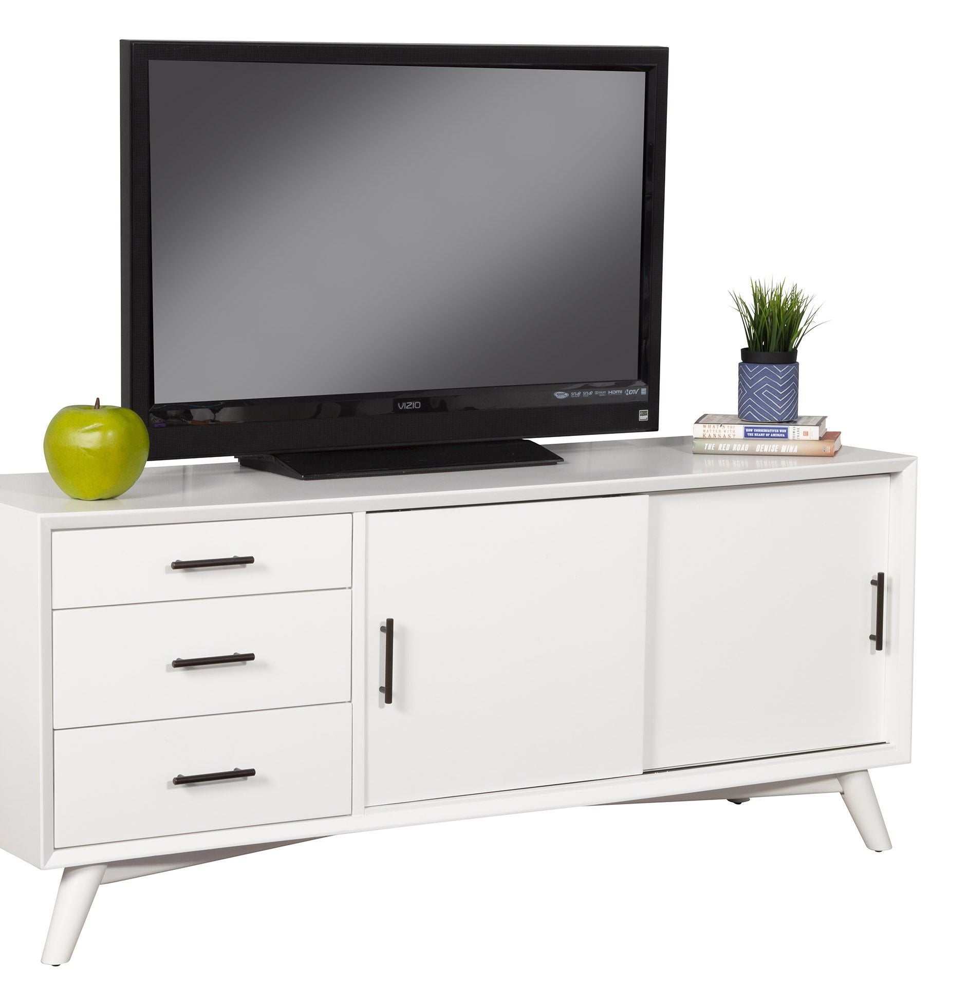 Mahogany Solids Okoume And Veneer Open Shelving TV Stand - White