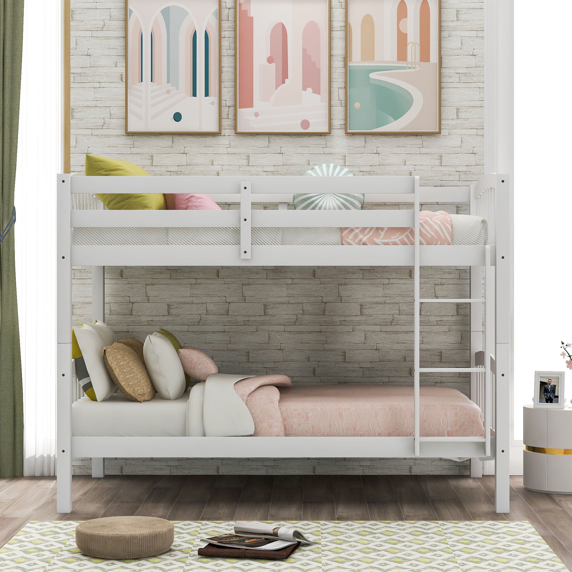 80.51" Twin Over Twin Bunk Bed With Ladder - White