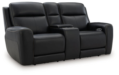 5Z-Comfort - Relaxation - Power Reclining Loveseat with Console / Adj Headrest Black by Signature Design by Ashley® | Bel Furniture