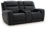 5Z-Comfort - Relaxation - Power Reclining Loveseat with Console / Adj Headrest Black by Signature Design by Ashley® | Bel Furniture