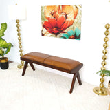 Chad - Mid-Century Modern Leather Bench - Brown / Tan by Ashcroft Furniture | Bel Furniture