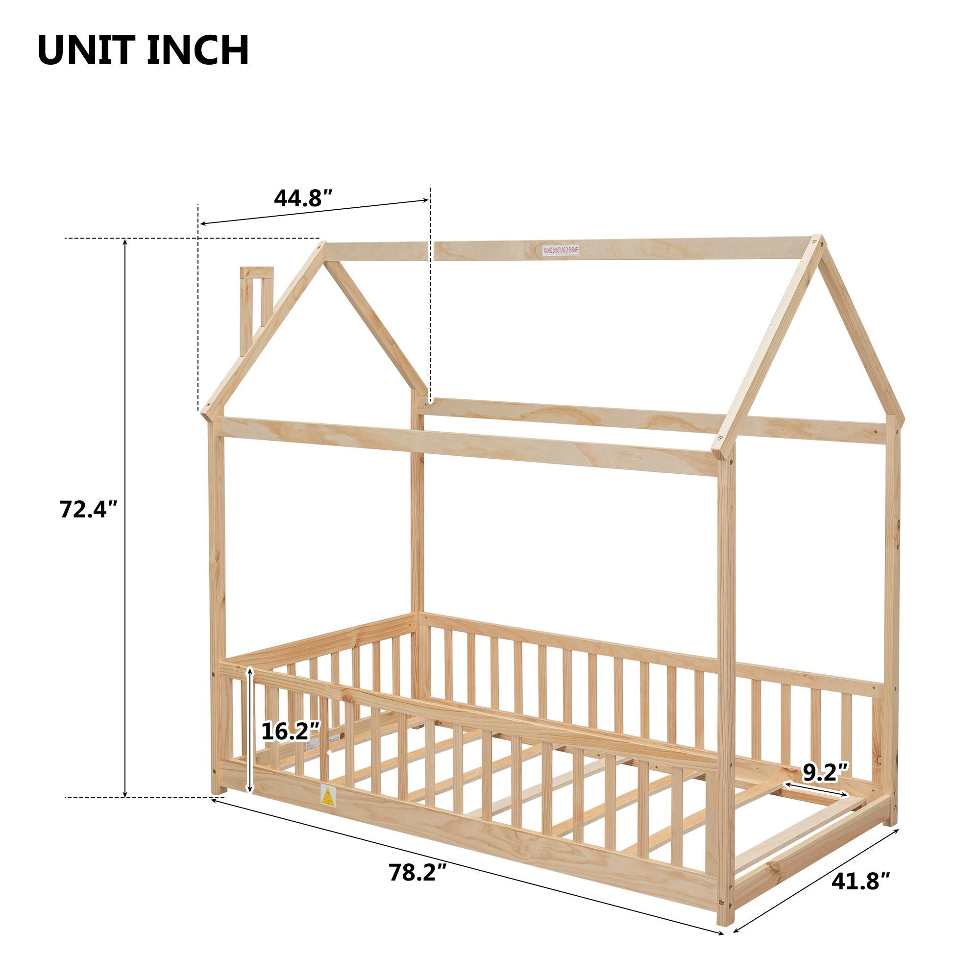 House Bed With Guardrails, Slats