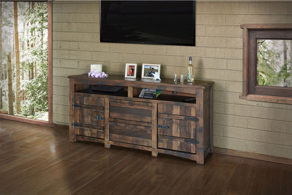 Solid Cabinet Enclosed Storage, Distressed TV Stand - Brown