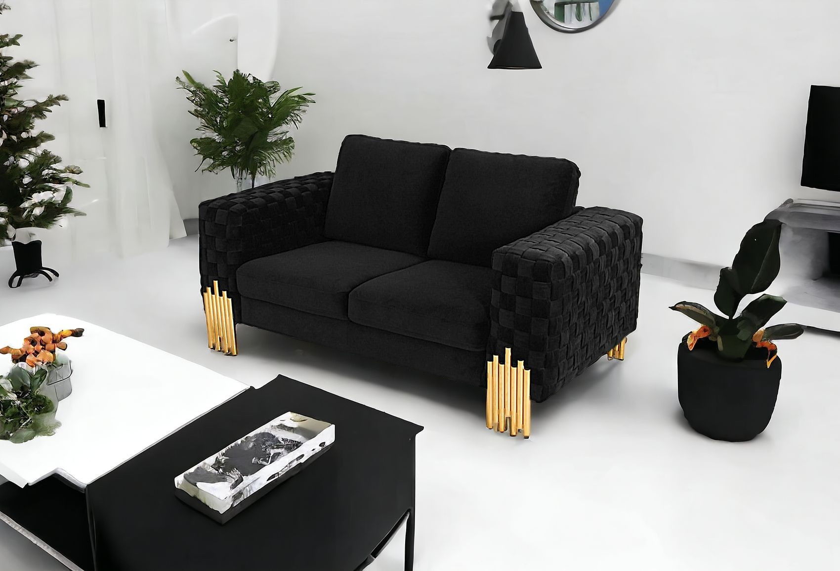 Stylish Velvet Accent Loveseat - Black / Gold