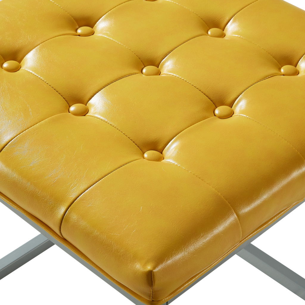 Faux Leather Cube Ottoman - Yellow / Gray