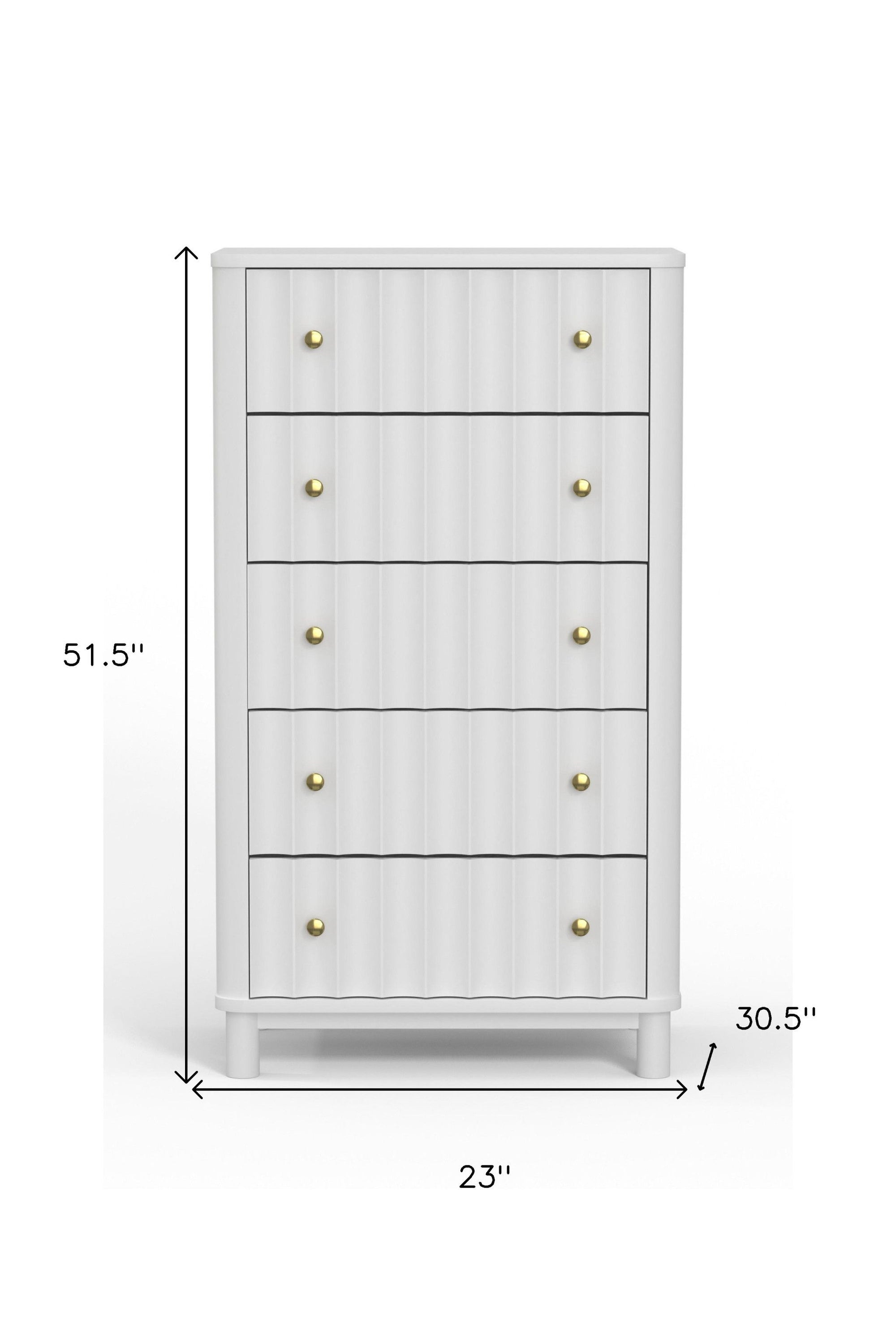 Solid Wood 5 Drawer Chest - White