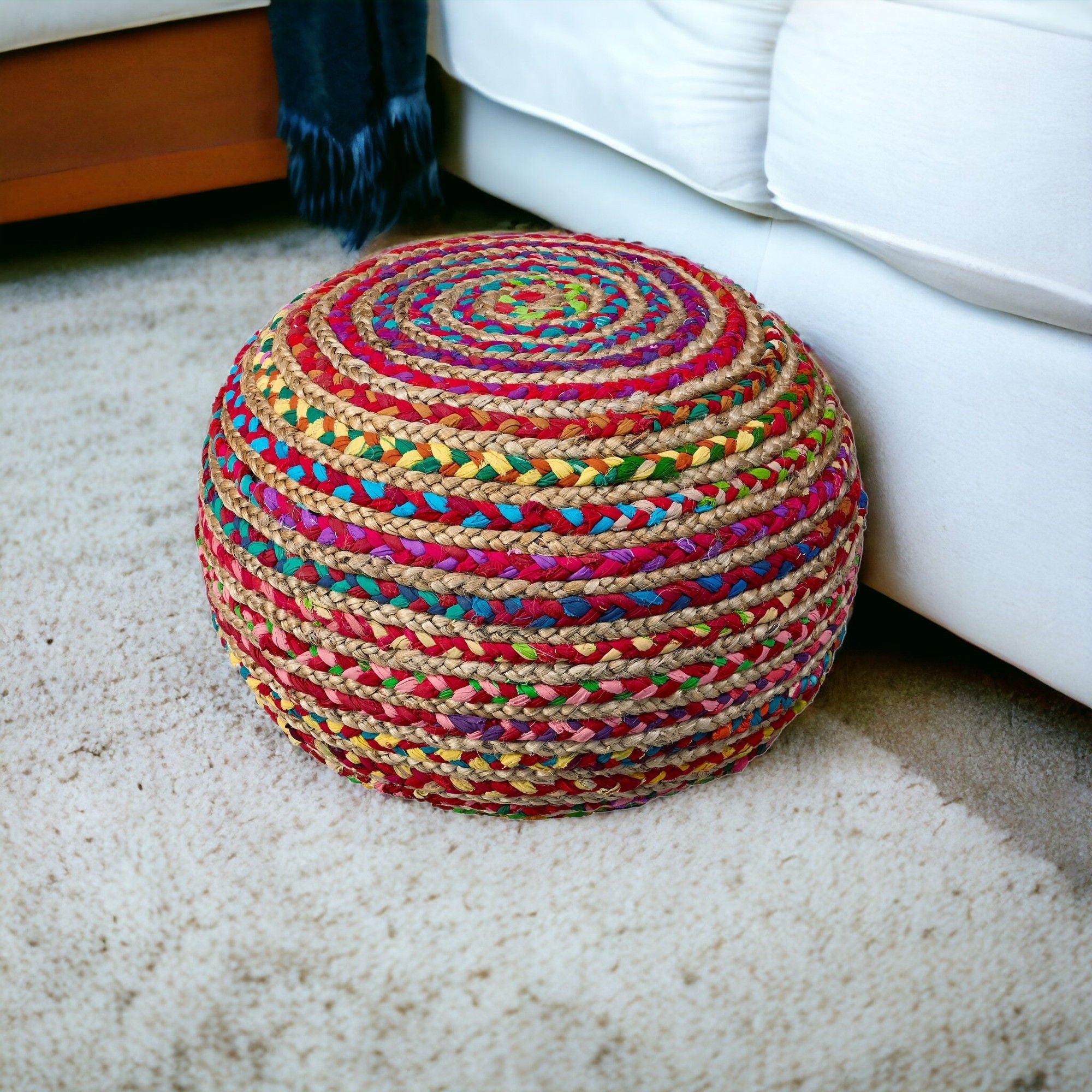 Jute Ottoman - Multicolored