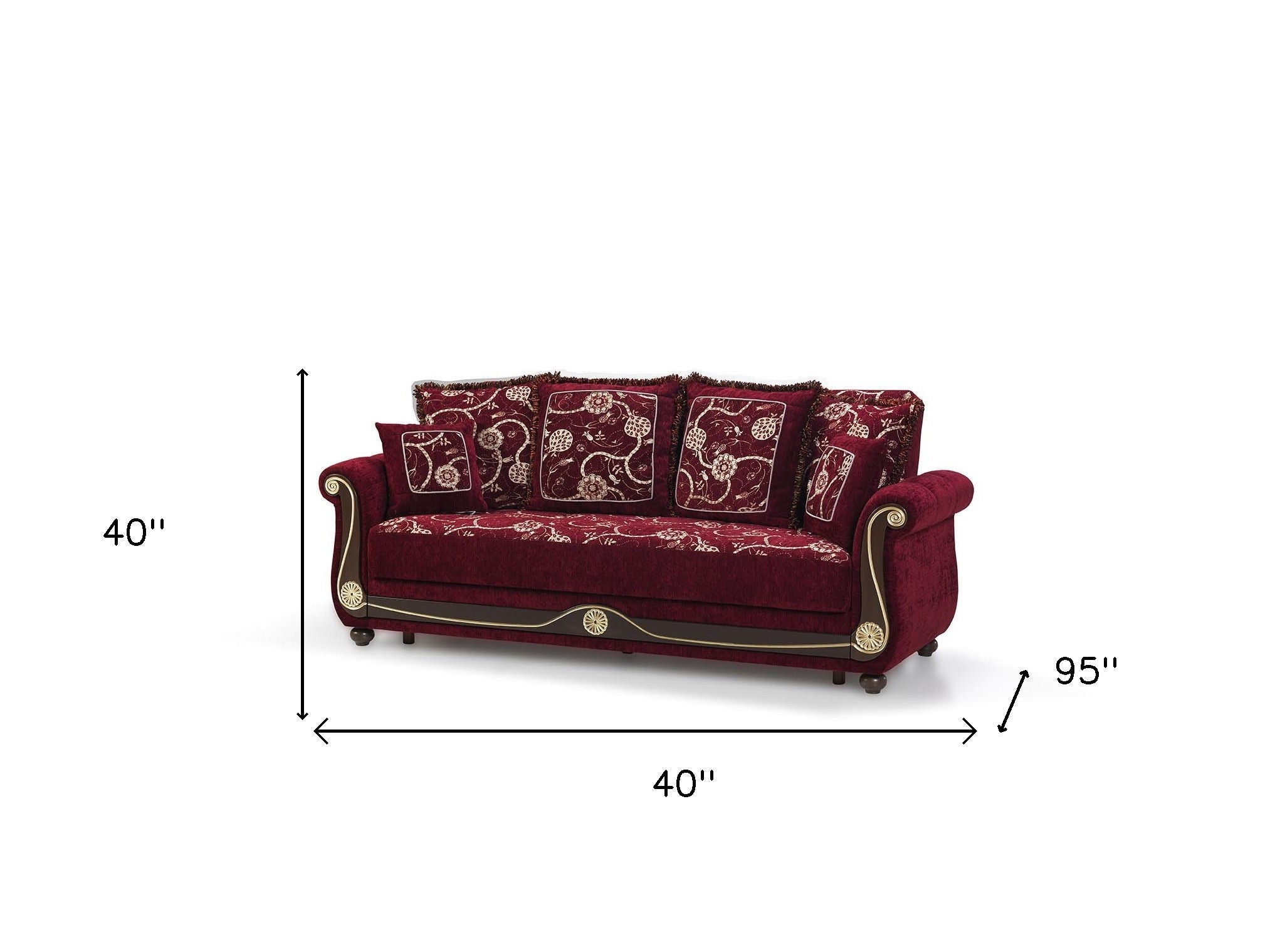 Chenille Paisley Sleeper Sofa And Toss Pillows - Burgundy