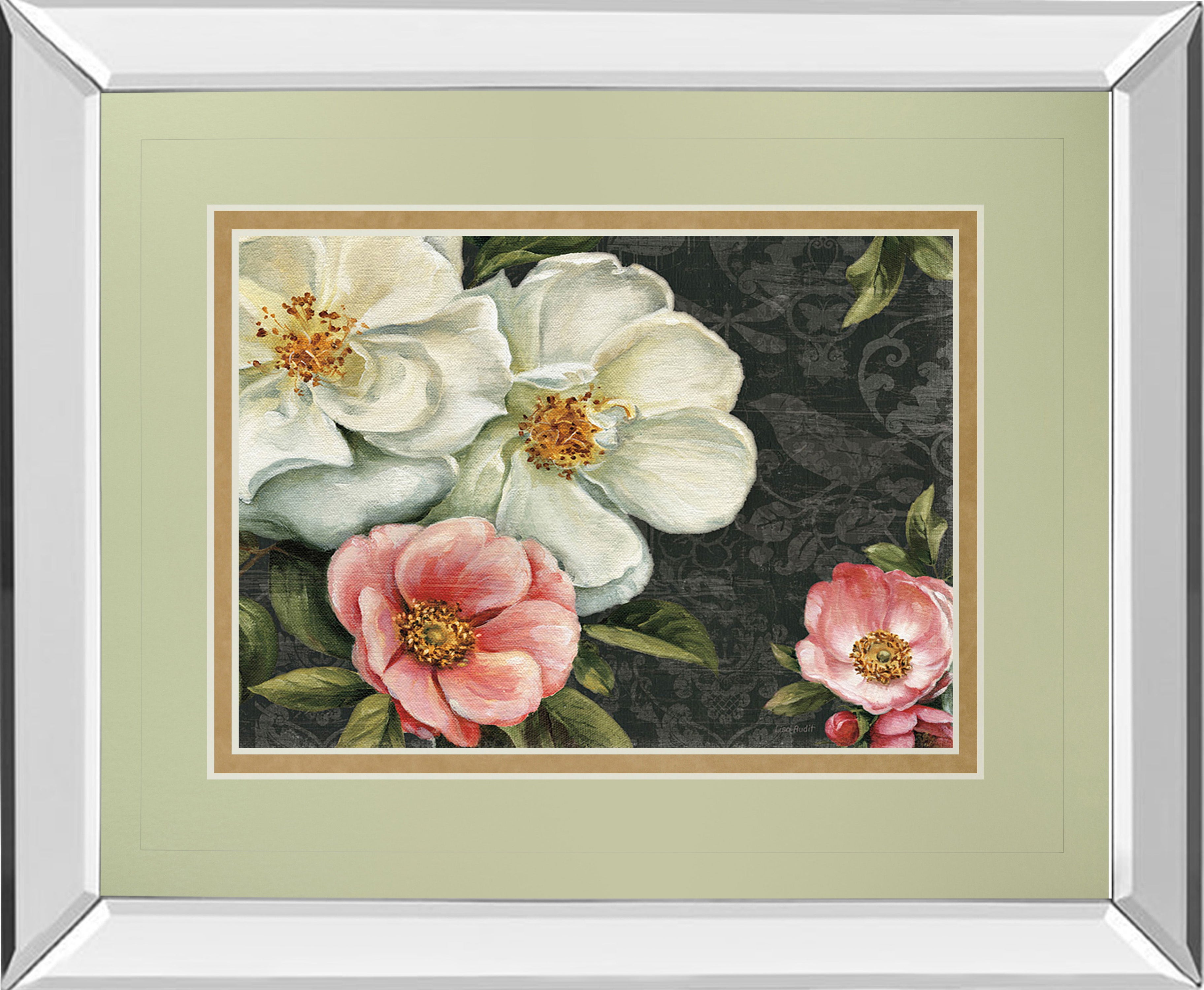 Floral Damask I By Lisa Audit - Mirror Framed Print Wall Art - White