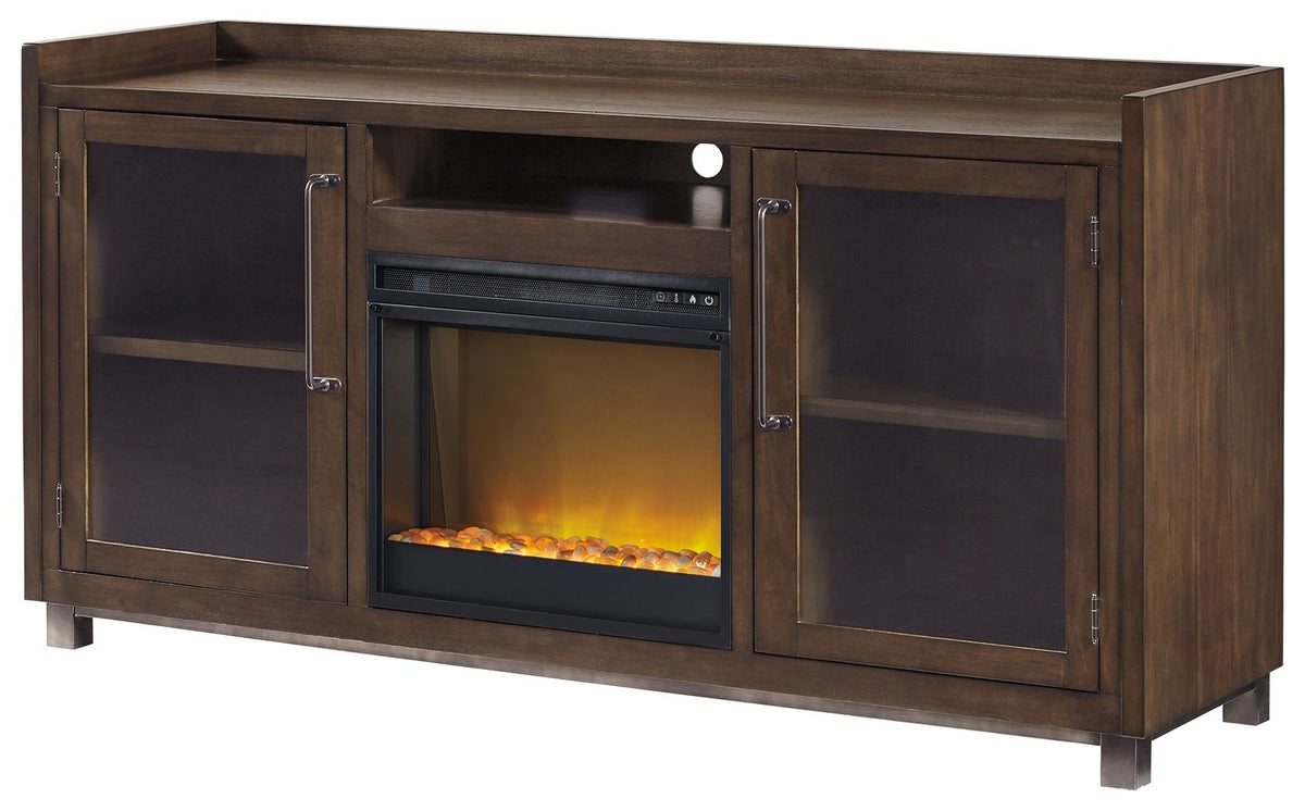 Starmore 70" TV Stand With Glass/Stone Fireplace Insert Brown