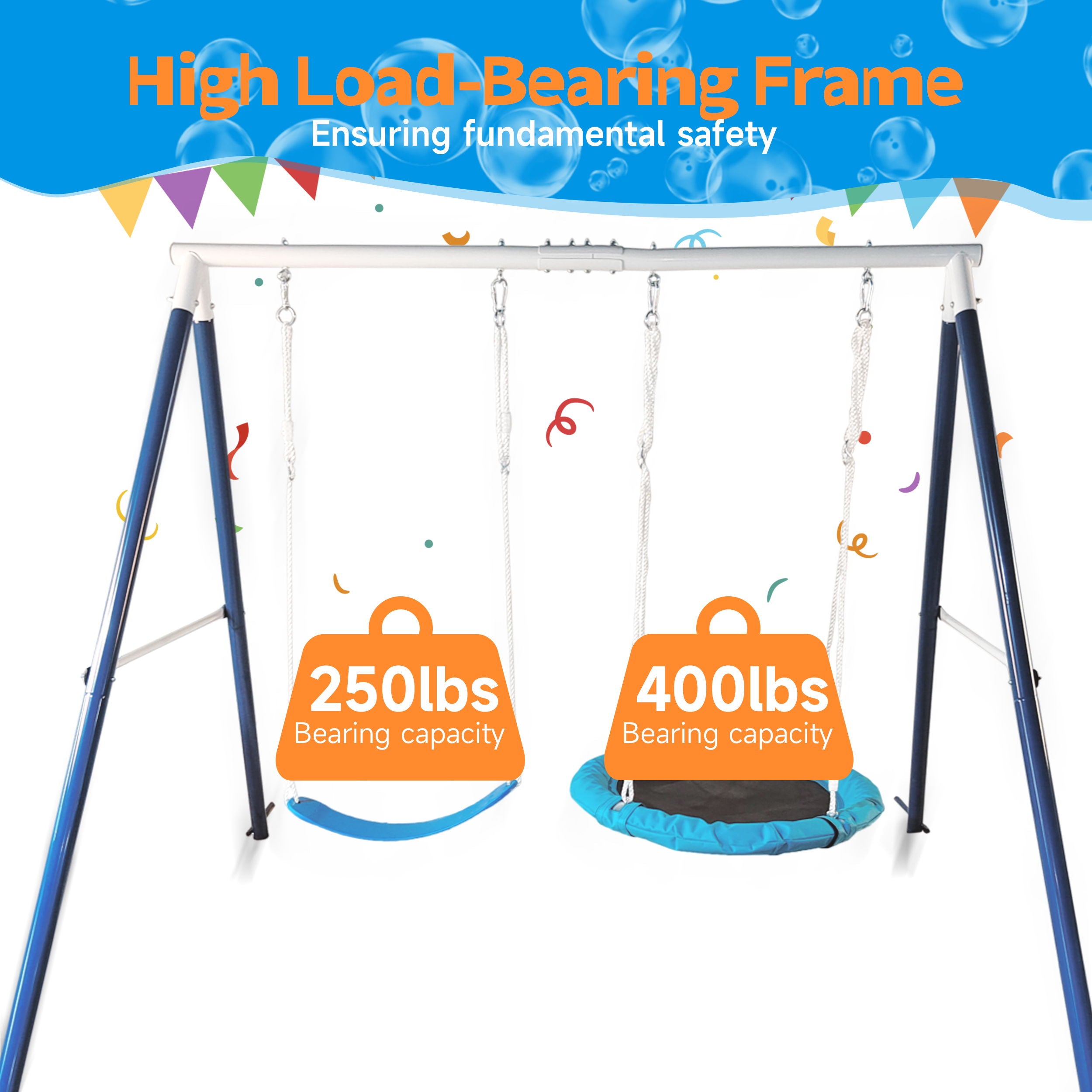 Kids Metal Swing Set For Backyard Outdoor Playground Two Functional Swing Set For Kids Outdoor Equipment - Antique Blue