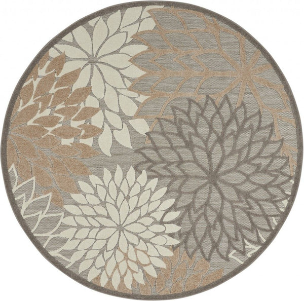 4' Round Round Floral Indoor / Outdoor Area Rug - Dark Gray