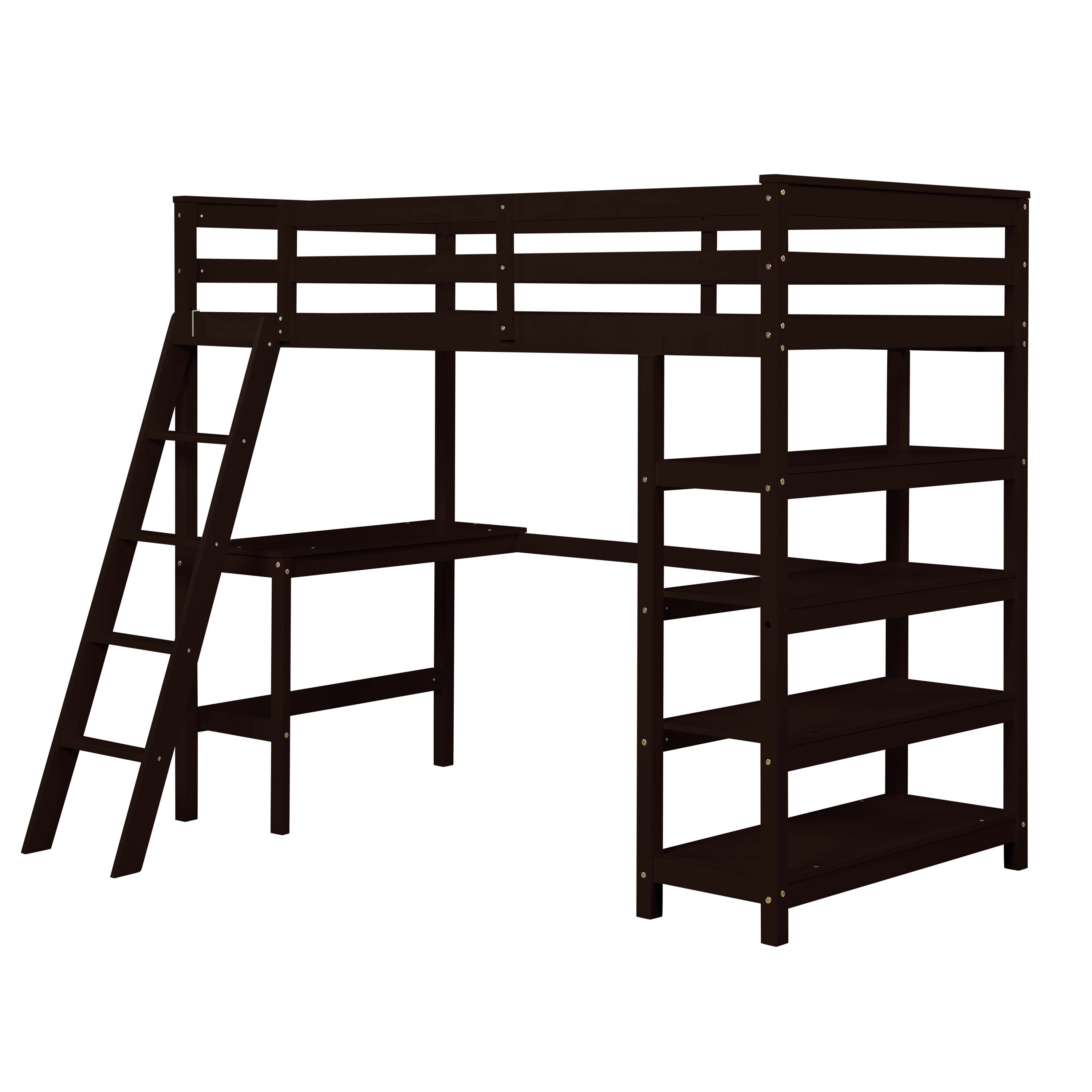 Twin Loft Bed With Desk, Ladder, Shelves