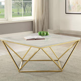 Meryl - Square Faux Marble Top Coffee Table - White And Gold by CoasterEssence | Bel Furniture