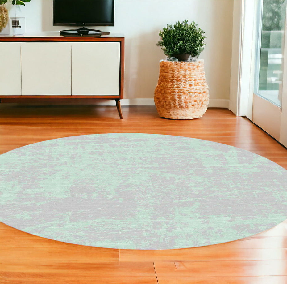 8' Round Round Abstract Indoor / Outdoor Area Rug - Blue / Green