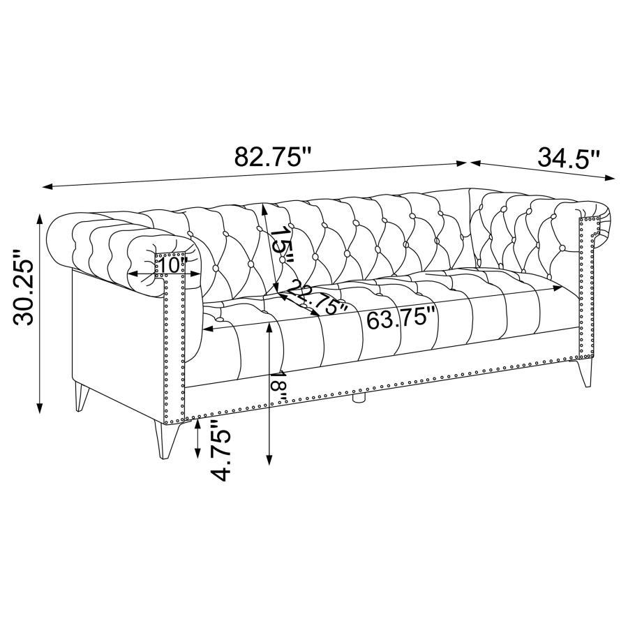 Bleker - Upholstered Tuxedo Arm Tufted Sofa - Blue