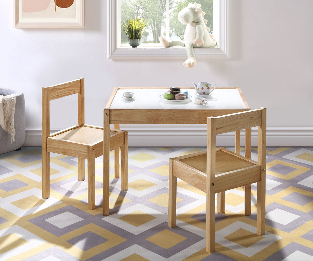 Gibson - 3-Piece Dry Erase Kids Table & Two Chair Set Beige by Simple Living | Bel Furniture