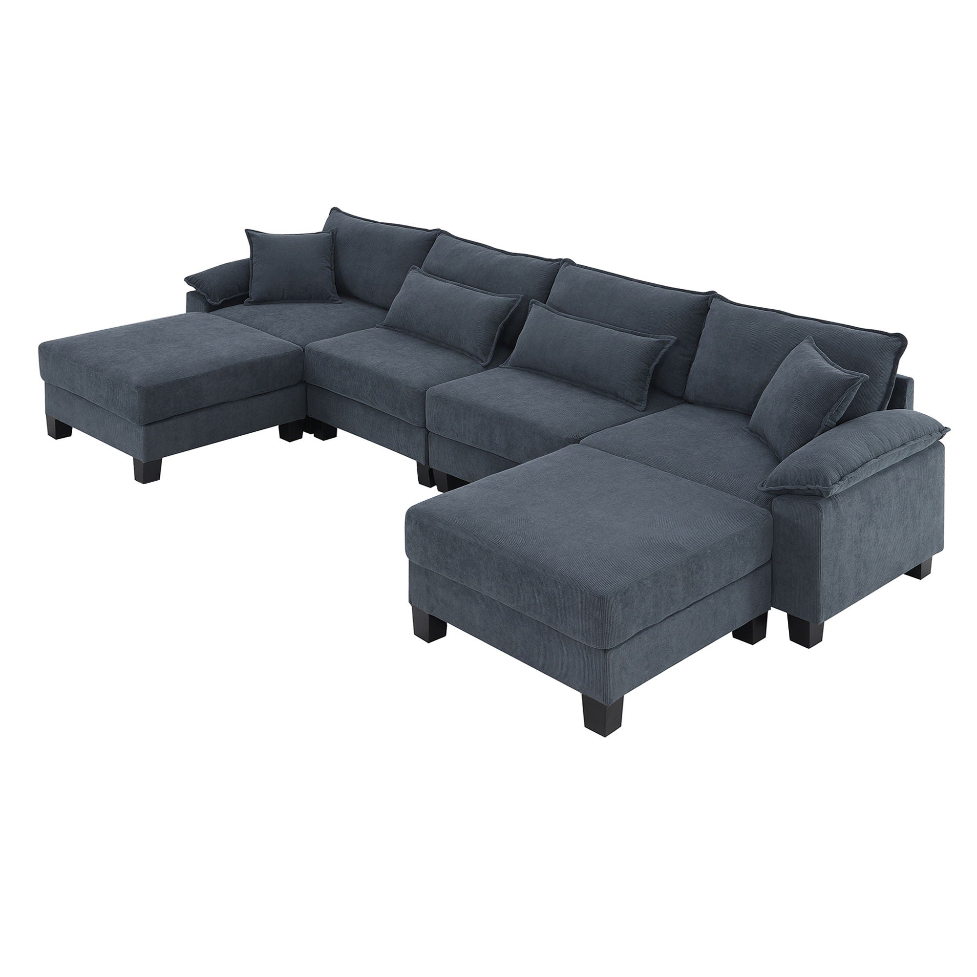 Corduroy Modular Sectional Sofa, U Shaped Couch With Armrest Bags, 6 Seat Freely Combinable Sofa Bed, Comfortable And Spacious Indoor Furniture For Living Room