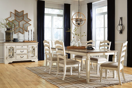 Realyn - Rectangular Dining Table Set White 7 Pc. - Rectangular Dining Room Extension Table, 6 Ladderback Side Chairs by Signature Design by Ashley® | Bel Furniture
