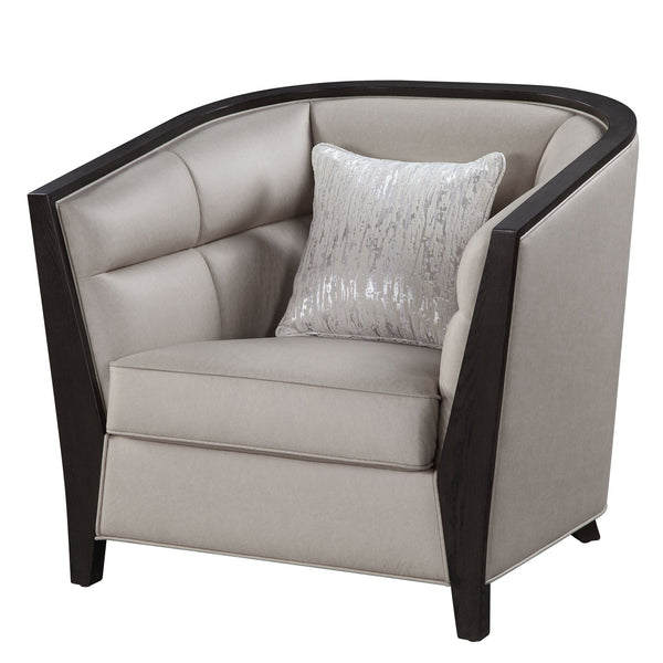 Fabric And Black Barrel Chair - Beige