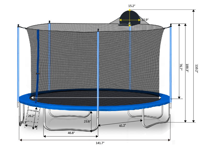 12Ft Trampoline For Adults & Kids With Basketball Hoop, Outdoor Trampolines With Ladder And Safety Enclosure Net For Kids And Adults - Blue