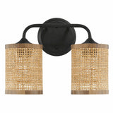 Quell - Double Light Vanity With Natural Shade Wall Lamp - Black / Rattan